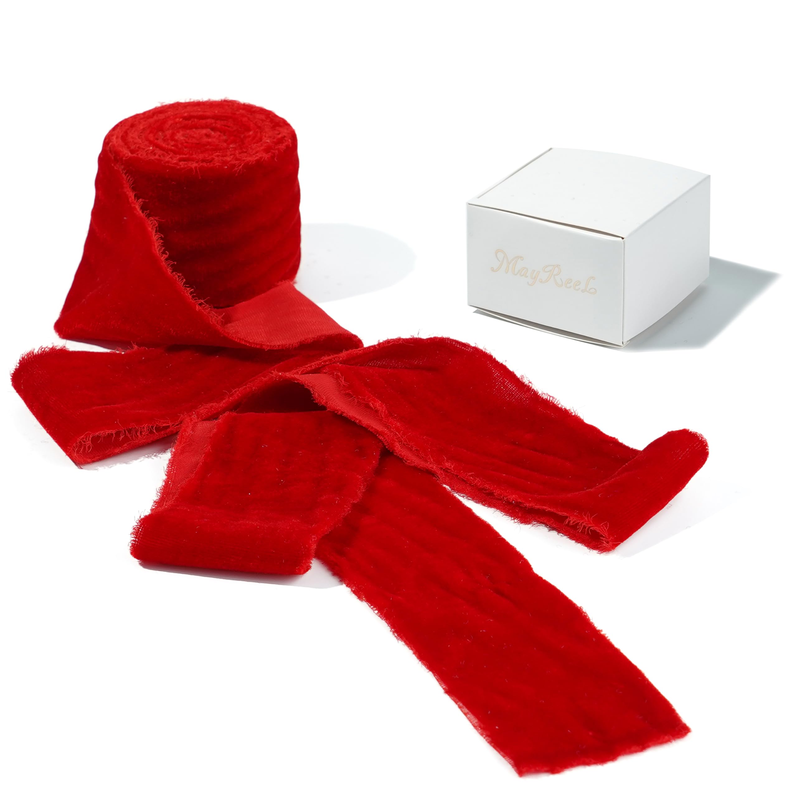 Amazon.com: MAYREEL 2 Inch Red Velvet Ribbon Hand Torn Crimson